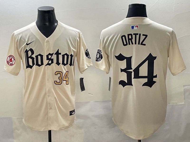 Men 2025 Boston Red Sox #34 Ortiz Cream Five generations Joint Name Nike MLB Jersey style 3
